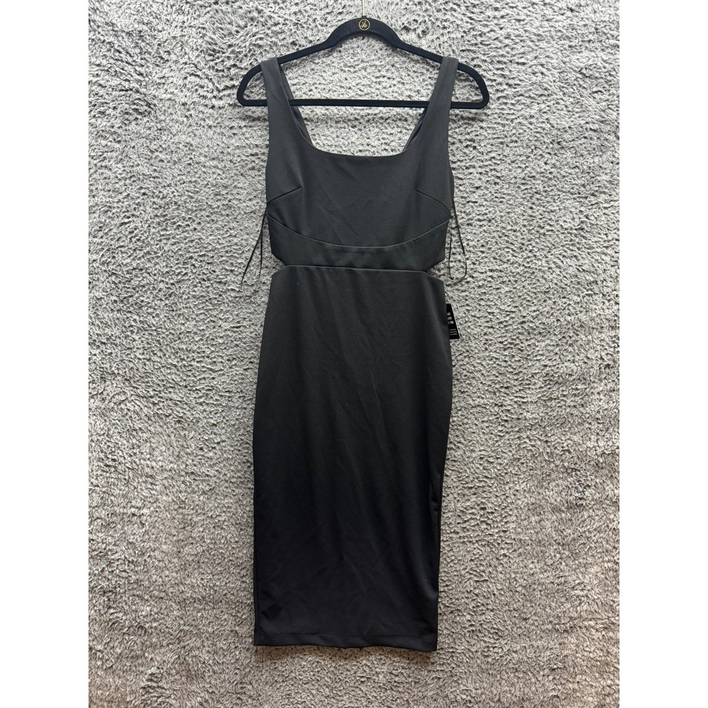 NWT Express Crepe Square Neck Sleeveless Cutout Midi Sheath Dress Black Size XS‎